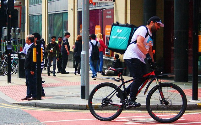 Deliveroo cyclist in Manchester