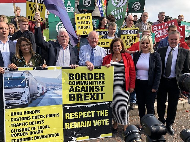 Sinn Féin leaders, including Michelle O’Neill, (front second from right) oppose Brexit photo by Sinn Féin
